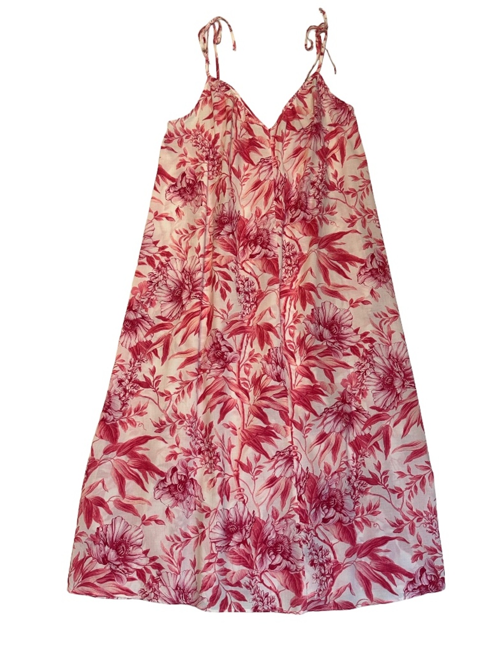H&M Pink Floral Toile Sheer Maxi Dress Cover Up Tie Shoulders NWT Size S